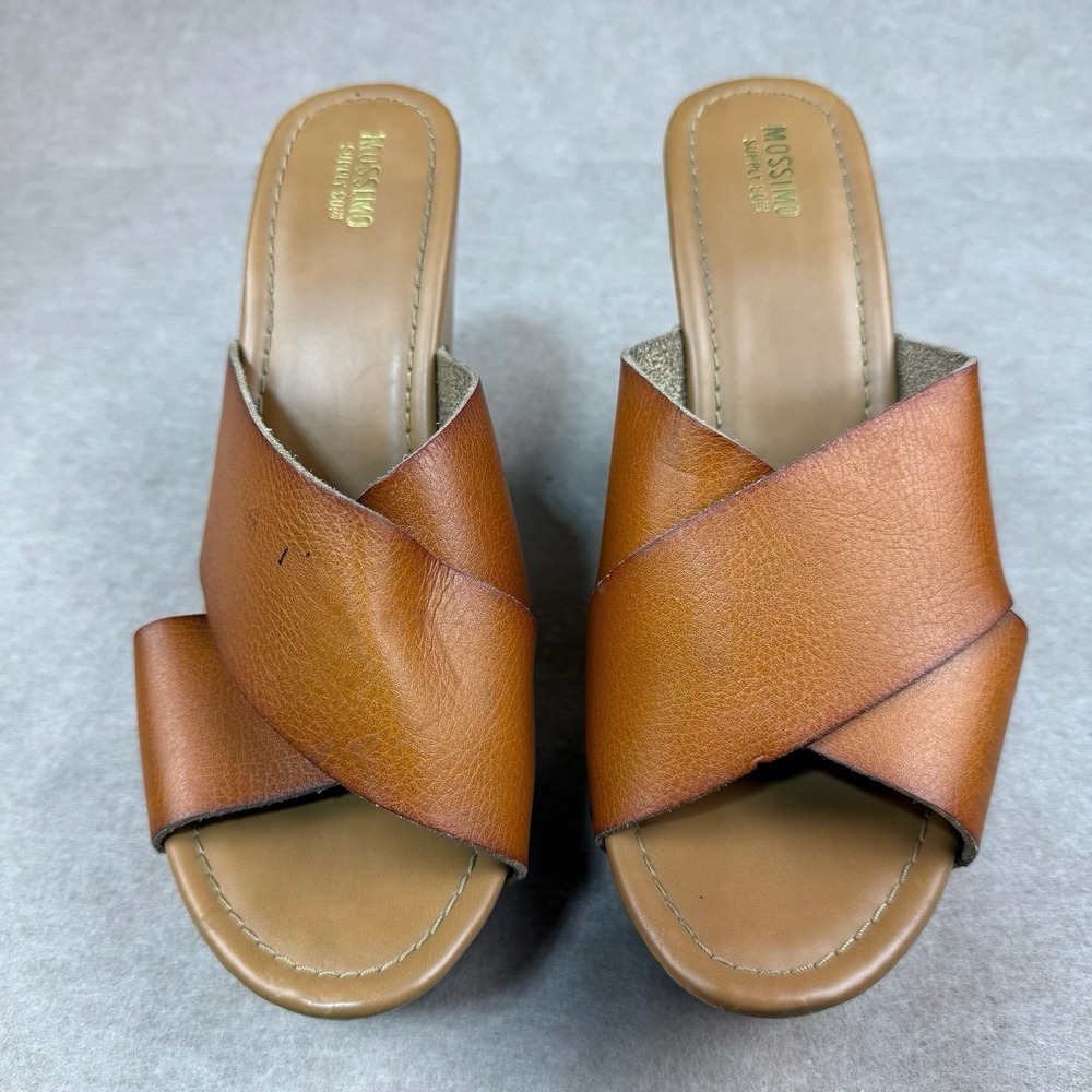 Mossimo Brown Cross Strap Platform Wedge Sandals Sz 8.5 Slip-On Studded Heels
